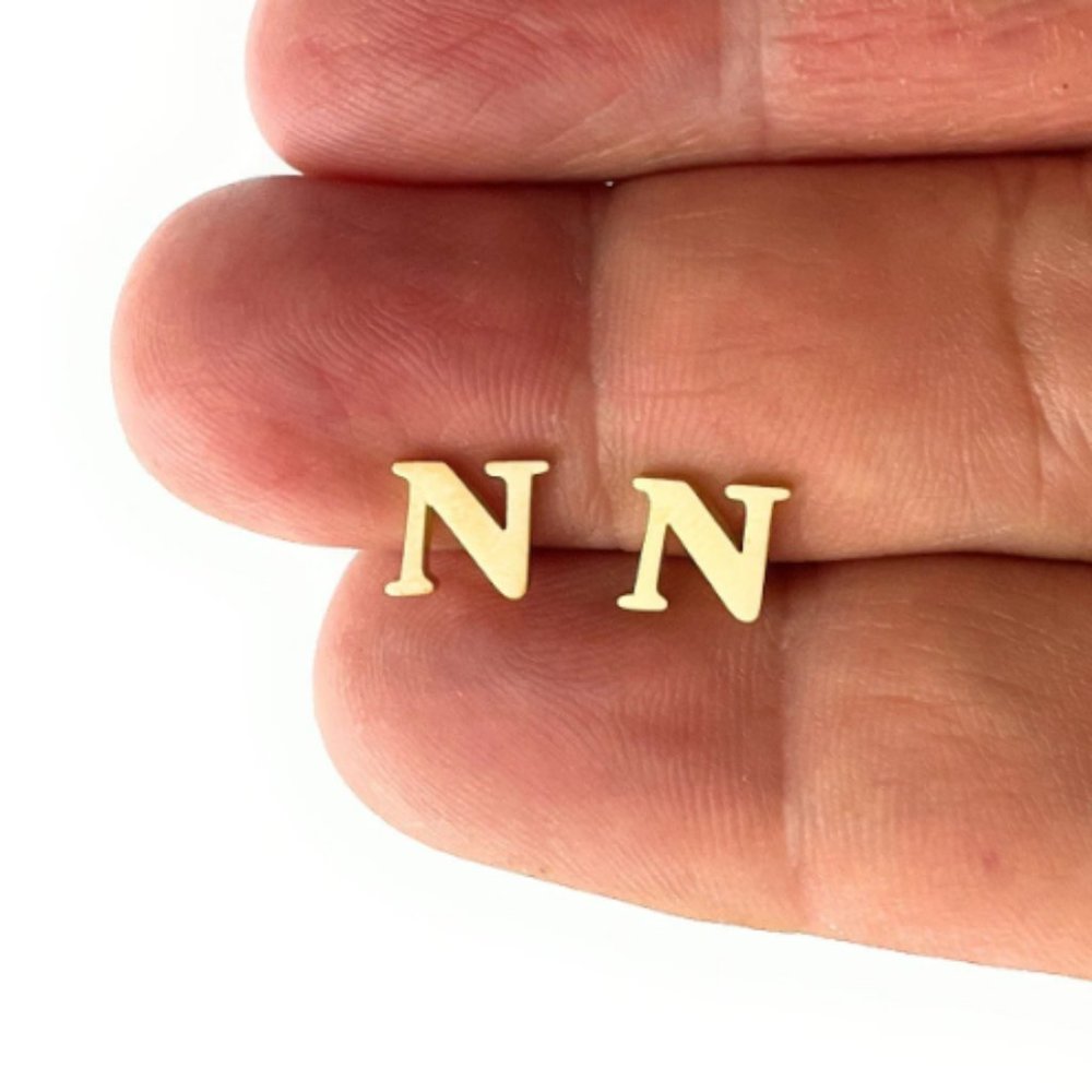 Stainless Steel Minimalist. Letter N stud earrings